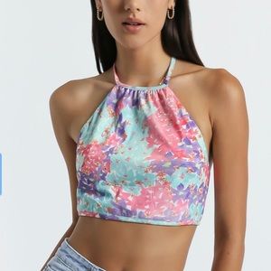 Brand New Halter Cropped Open Back Floral Top